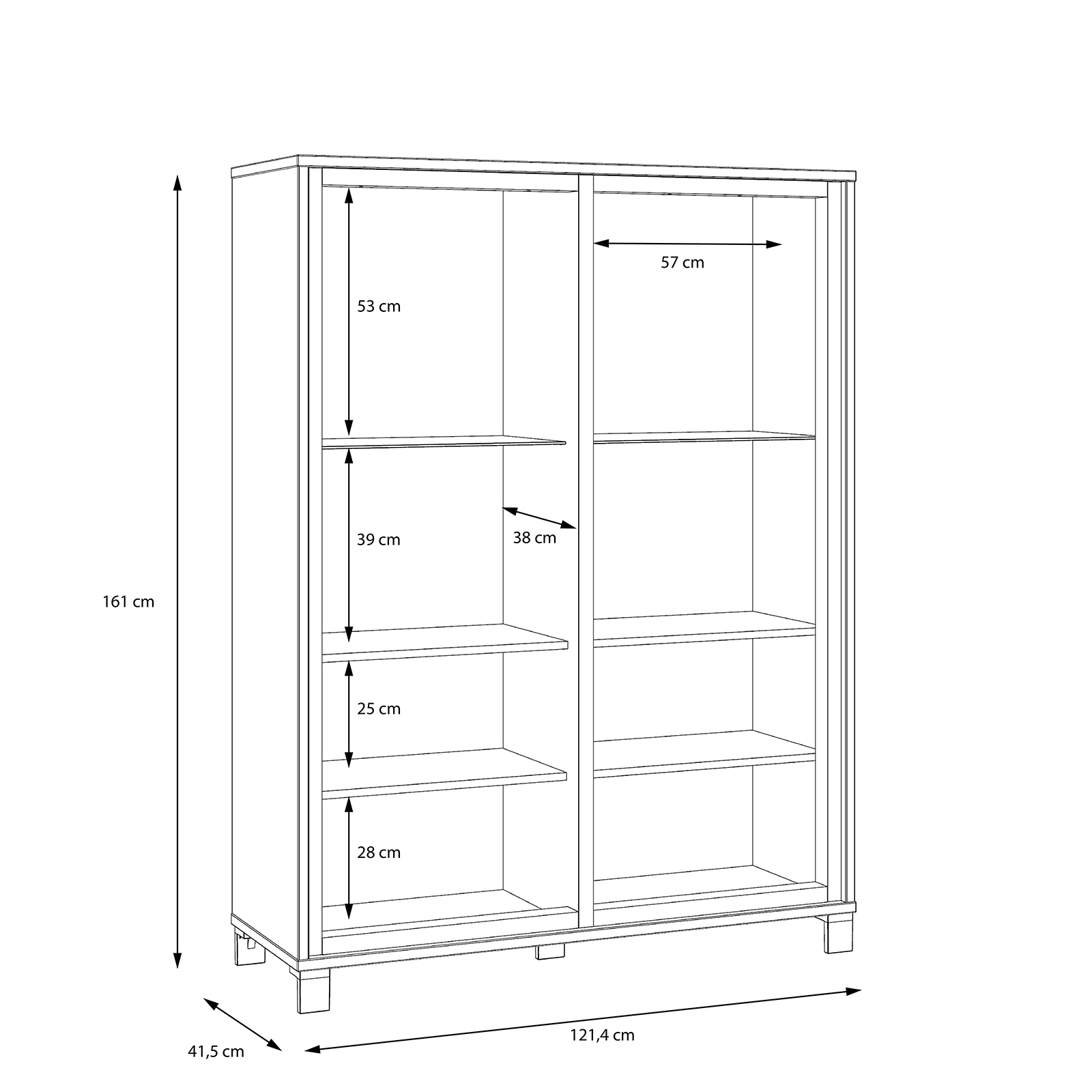 Highboardvitrine - Artisan Eiche-Schwarzeiche - 121 cm