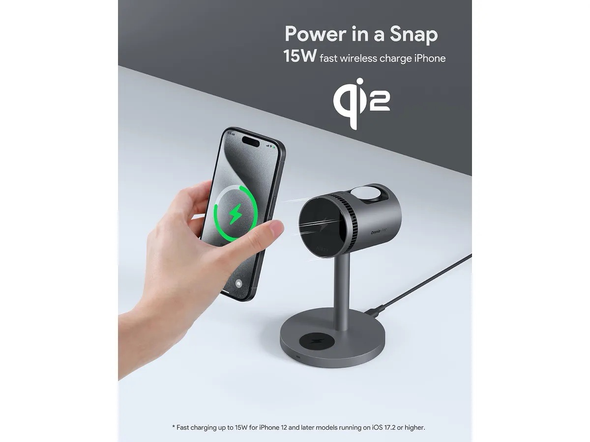 (15W) MagFusion Pro 3in1 Magnetisches Ladegerät Qi2 Wireless Charger für Apple iPhone / Airpods / Apple Watch mit Kühlsystem (LC-MC311A) - Schwarz