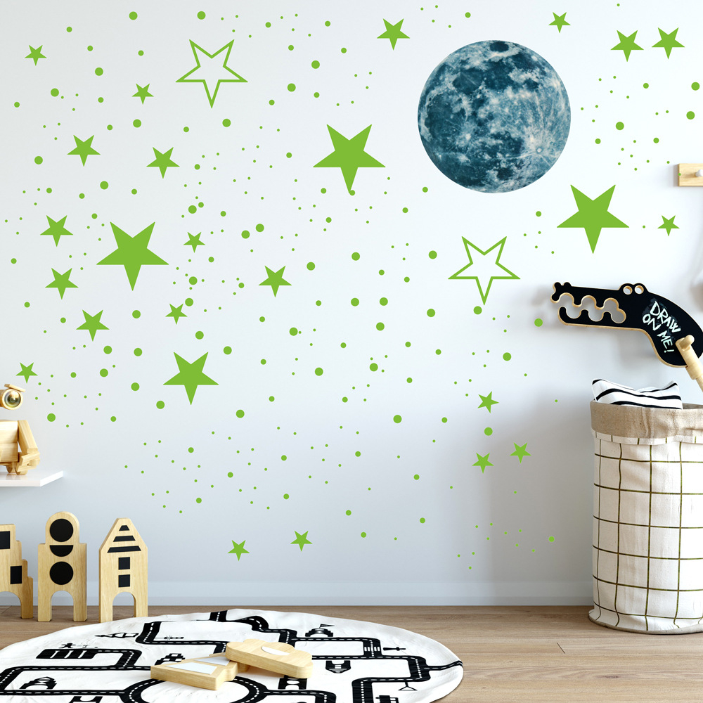 (435-tlg. Set) Leuchtsterne Fluoreszierender Mond Wandsticker Nacht Himmel fürs Kinderzimmer