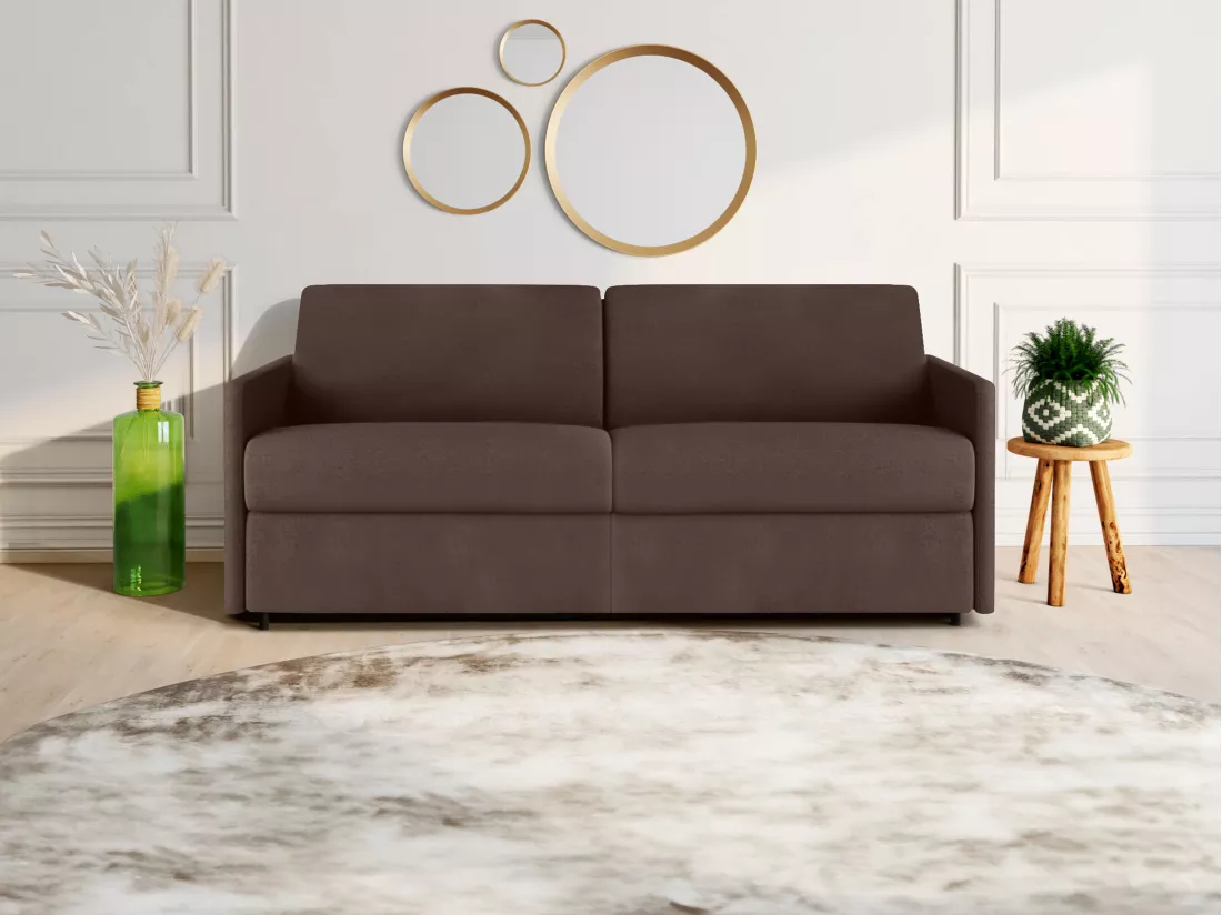 Canapé 4 places convertible express en tissu marron - Couchage 160 cm - Matelas 18 cm CALIFE