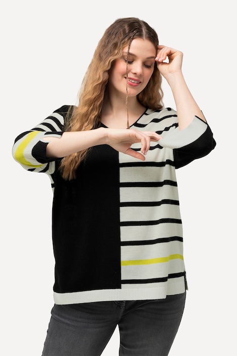 Pullover, Colorblocking, V-Ausschnitt, 3/4-Arm
