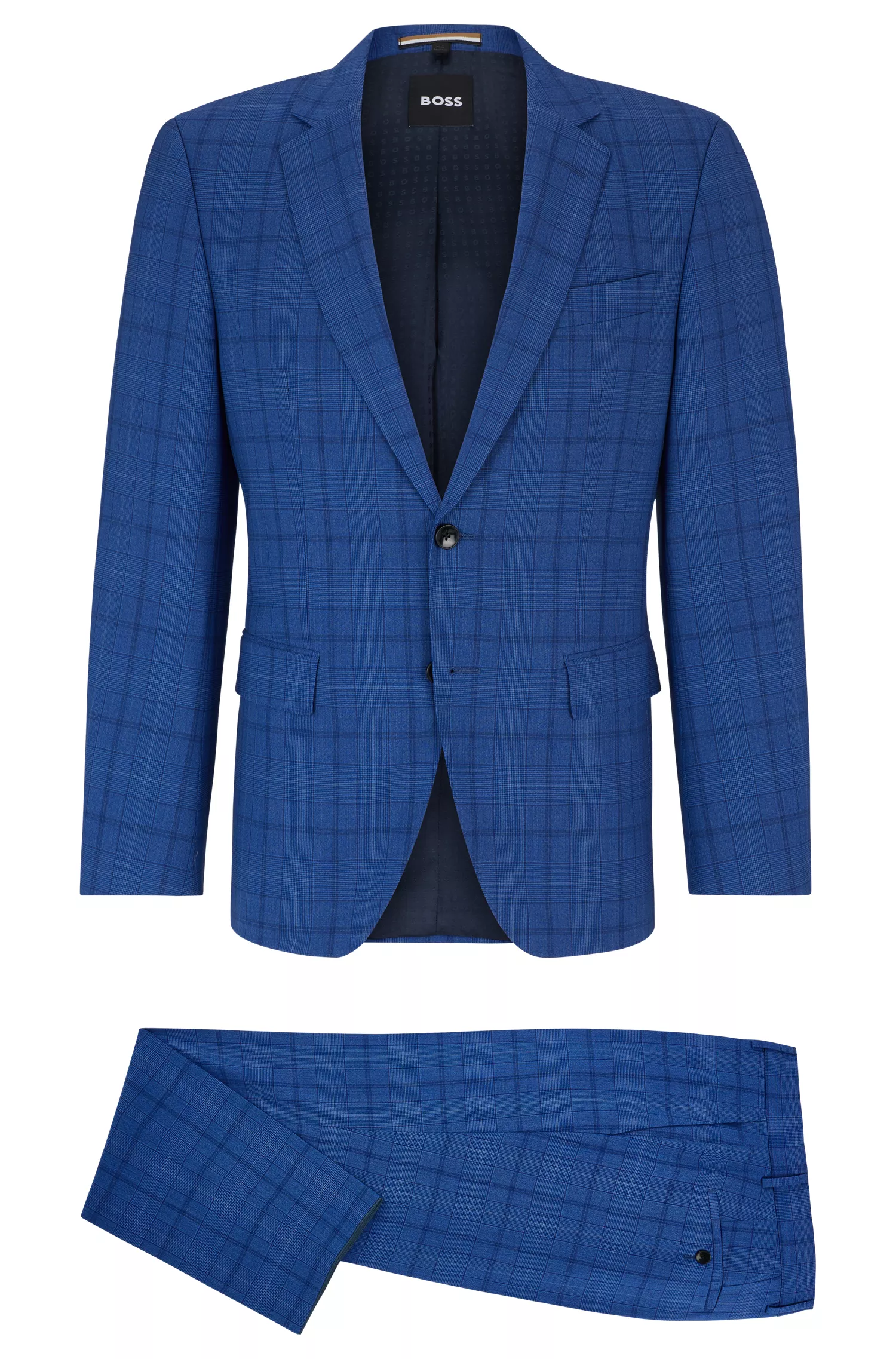 Terno BOSS preto slim fit em lã virgem xadrez.