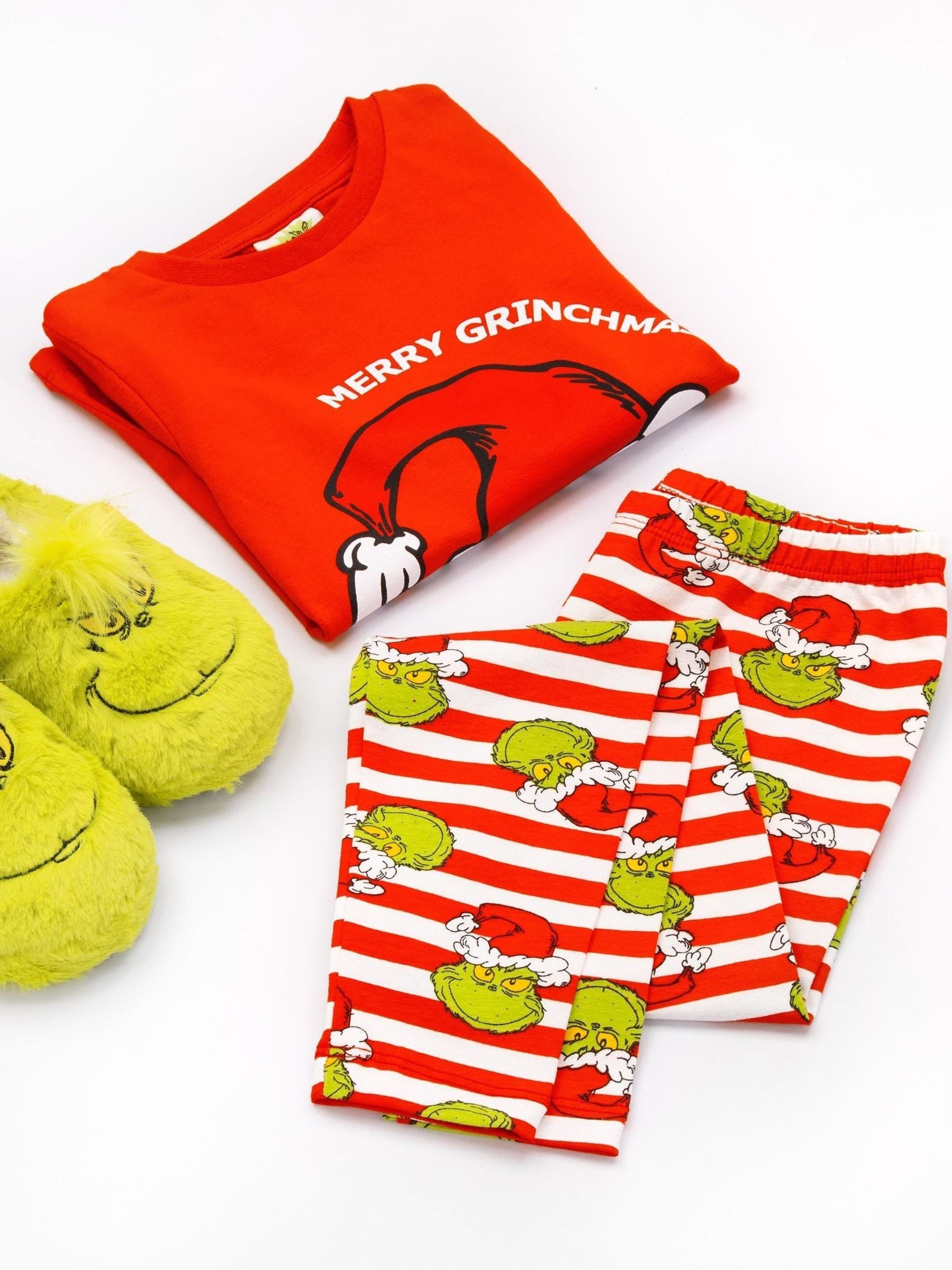Rood - Vanilla Underground The Grinch jongenspyjama met lange mouwen en lange pijpen van 100% katoen kerstset