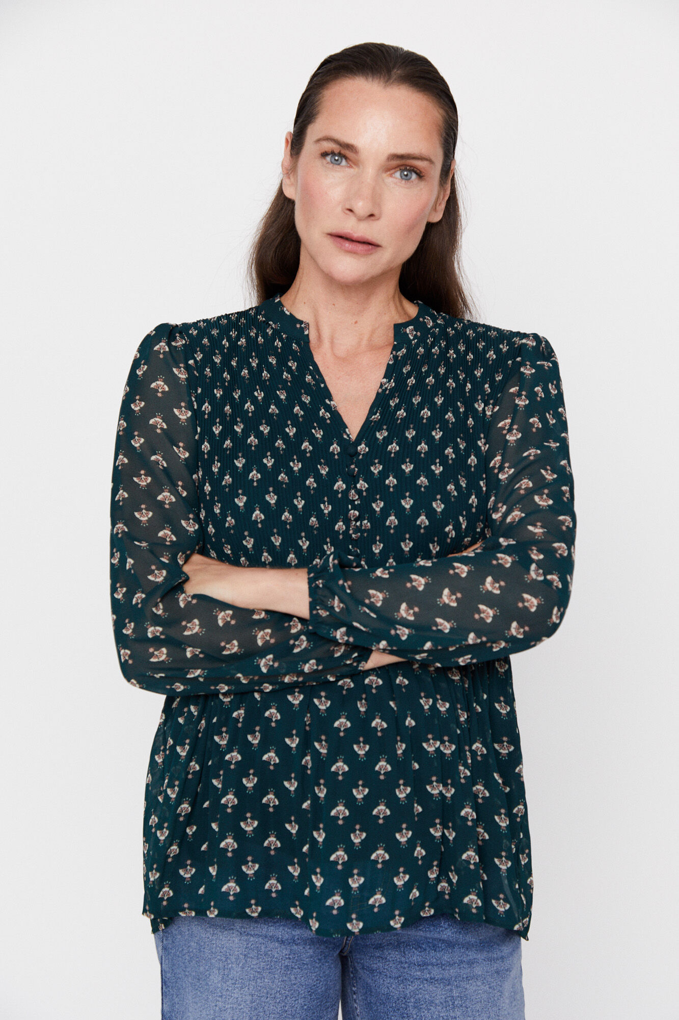 Blusa plissada - Estampa verde