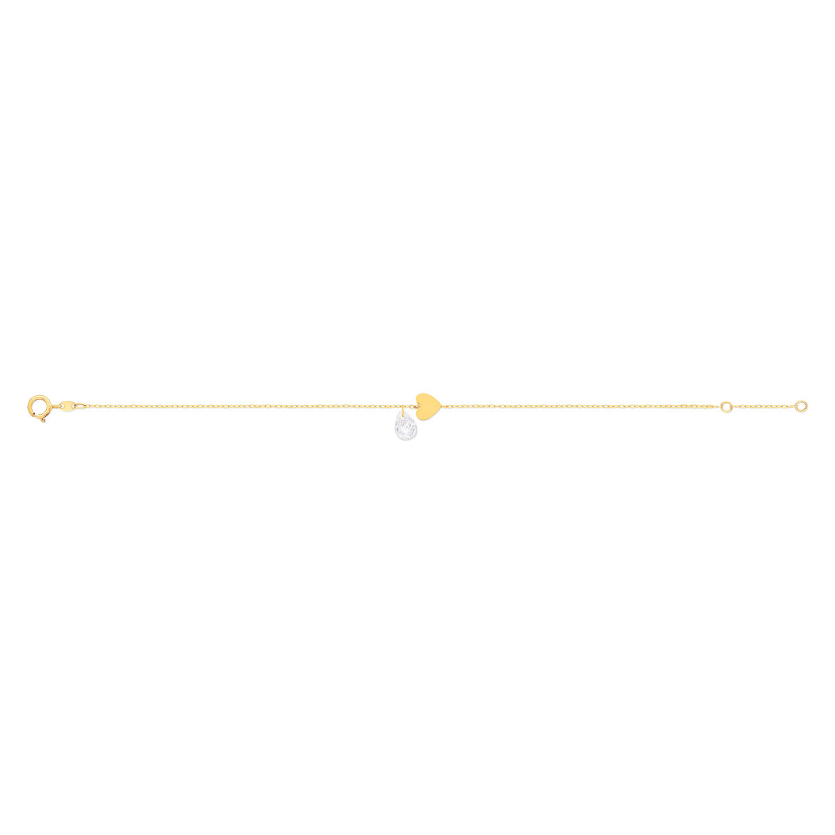 Bracelet or 375 jaune coeur et zirconia
