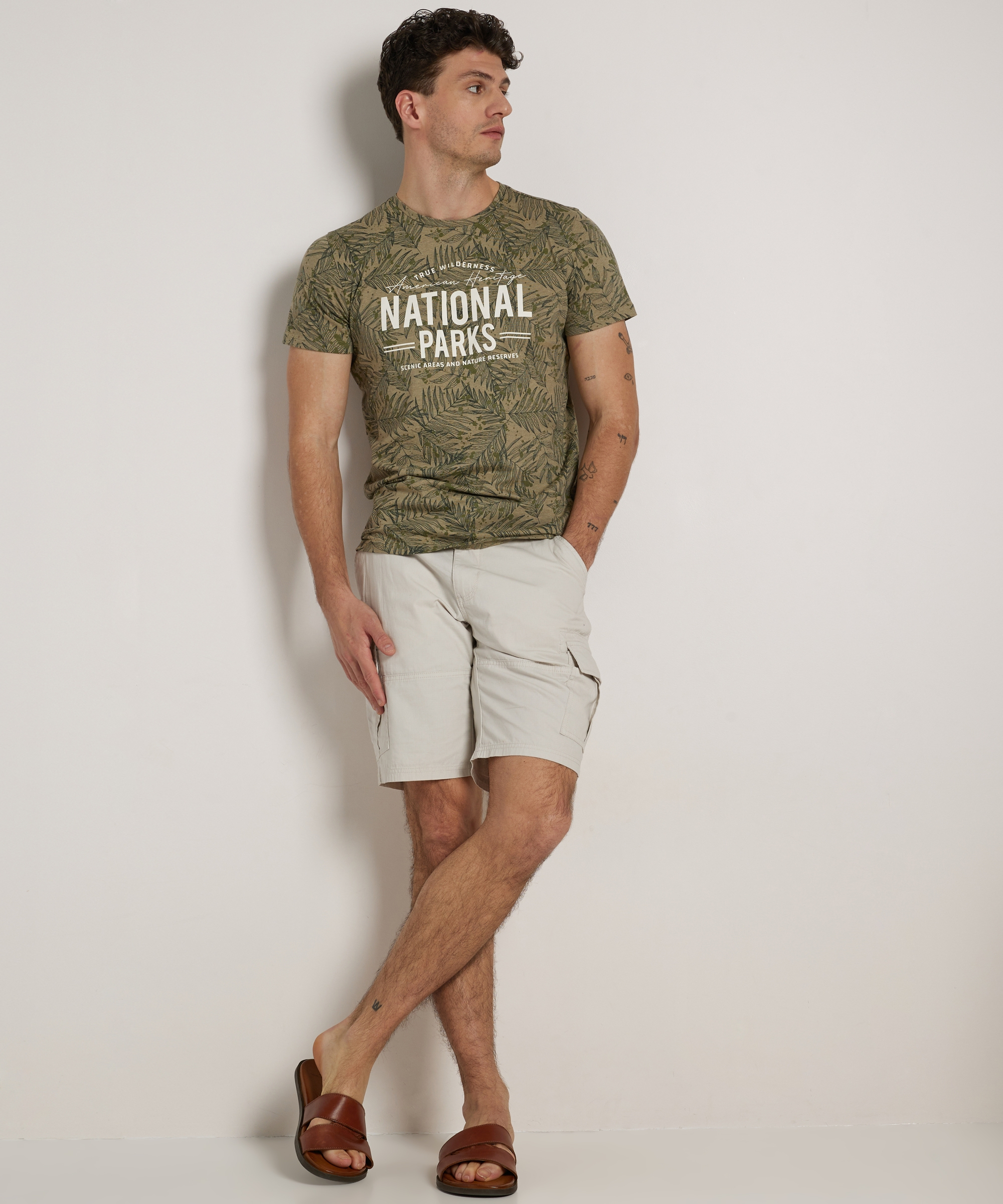 bladprint t-shirt met tekstprint