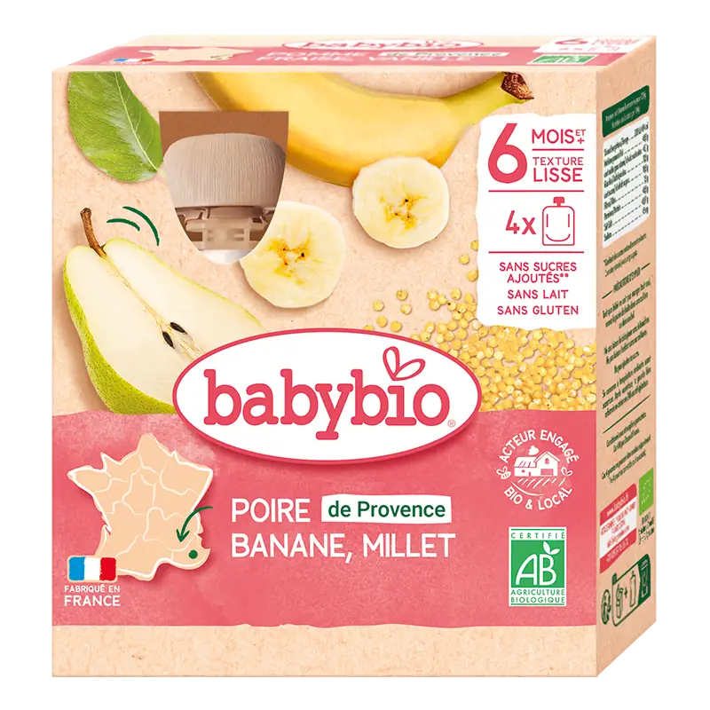 Poire De Provence Banane Millet - Pack de 4 gourdes de 90g