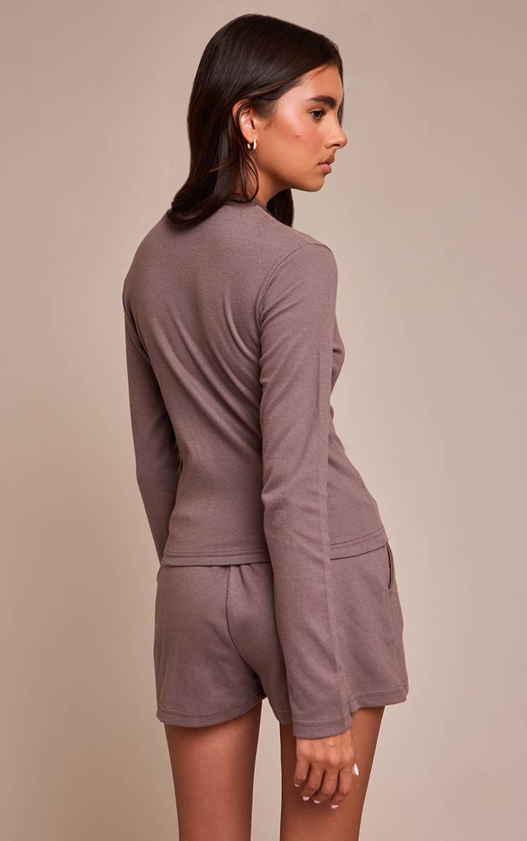 Deep Taupe Ensemble Haut Boutonné En Tissu Doux Au Toucher
