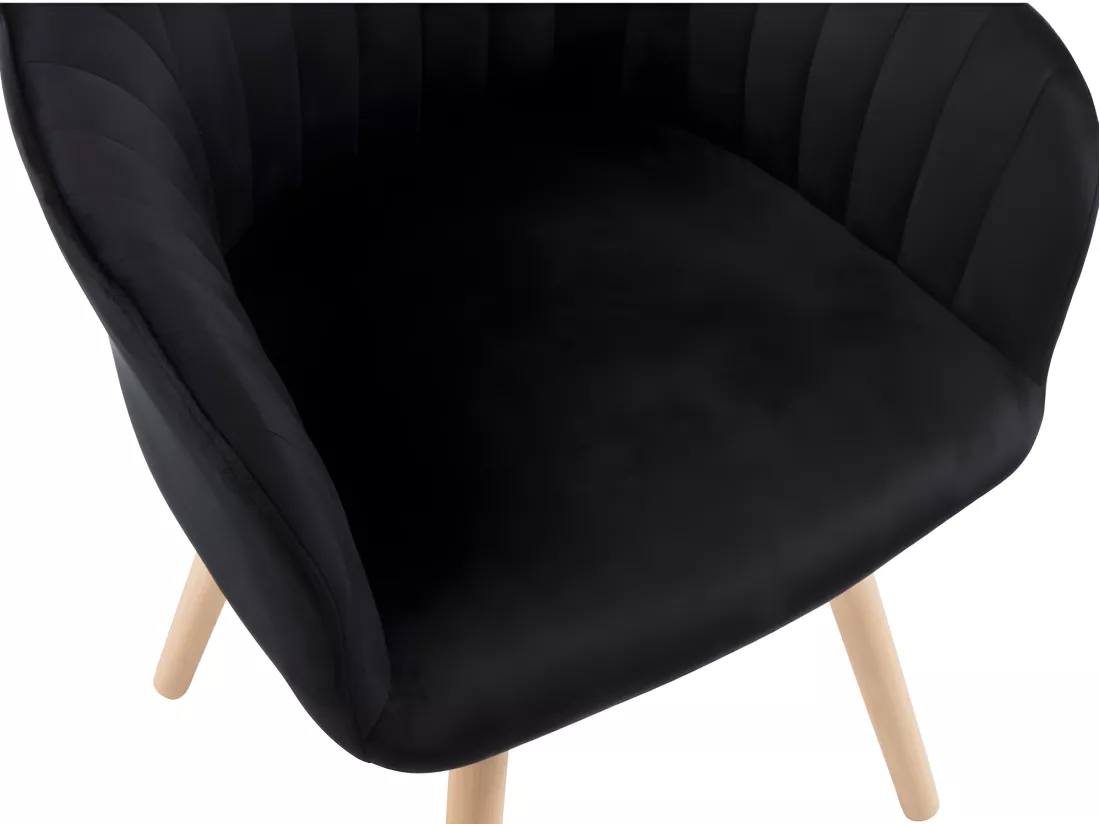 Lot de 2 chaises avec accoudoirs en velours et métal effet bois - Noir - ELEANA