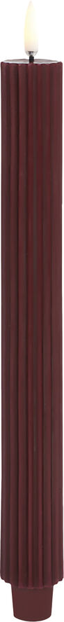 Uyuni LED taper candle grooved, Wine red, smooth, 2-pack, 3,2x25,5 White