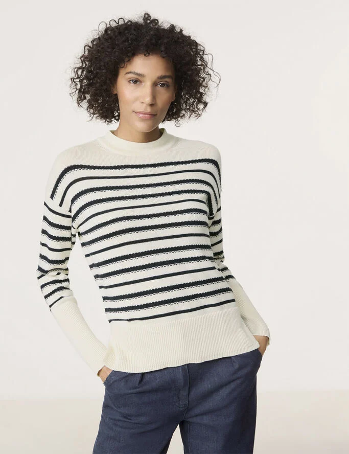 Gerry Weber PULLOVER 1/1 SLEEVE Cream/blakc striped