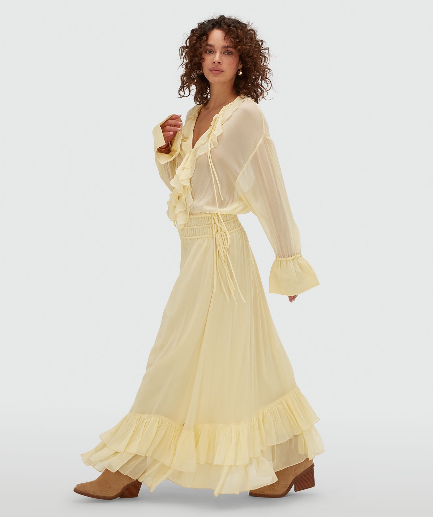 JV-GISELE oversized maxi jurk - butter yellow