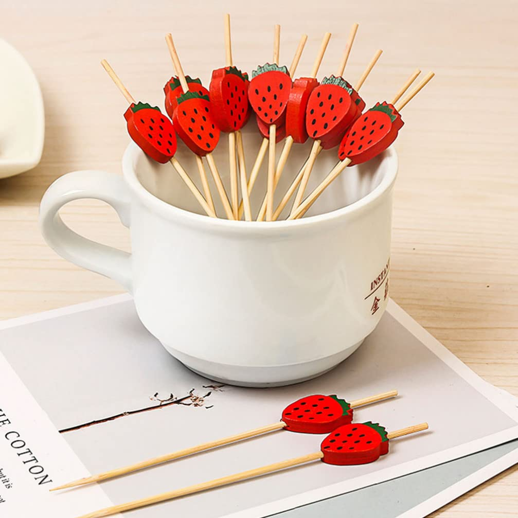(95er Set) Cocktail Sticks Fingerfood Sommer Party Spiesse Deko Zahnstocher - Erdbeere