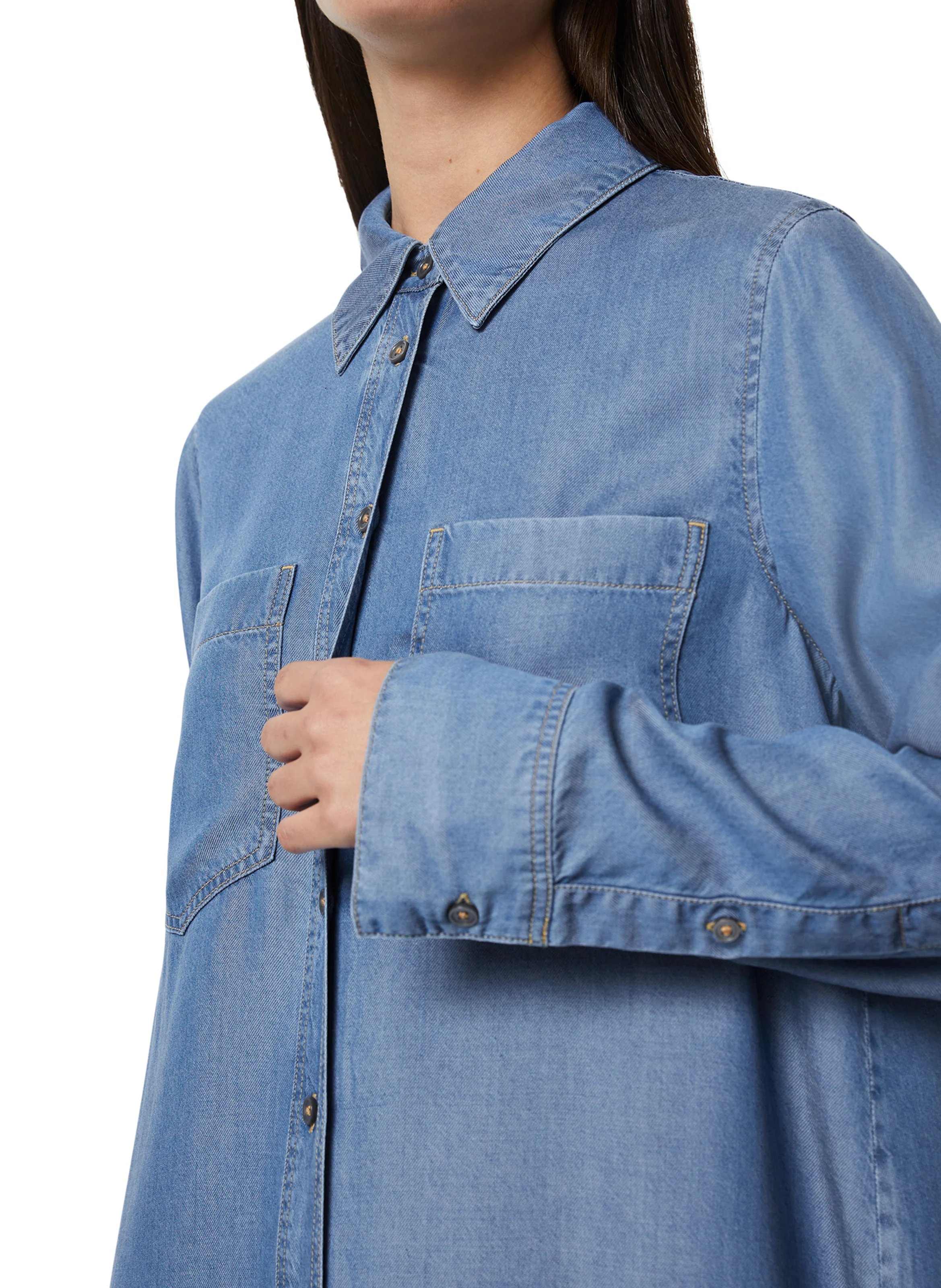 Robe courte denim col classique| Bleu