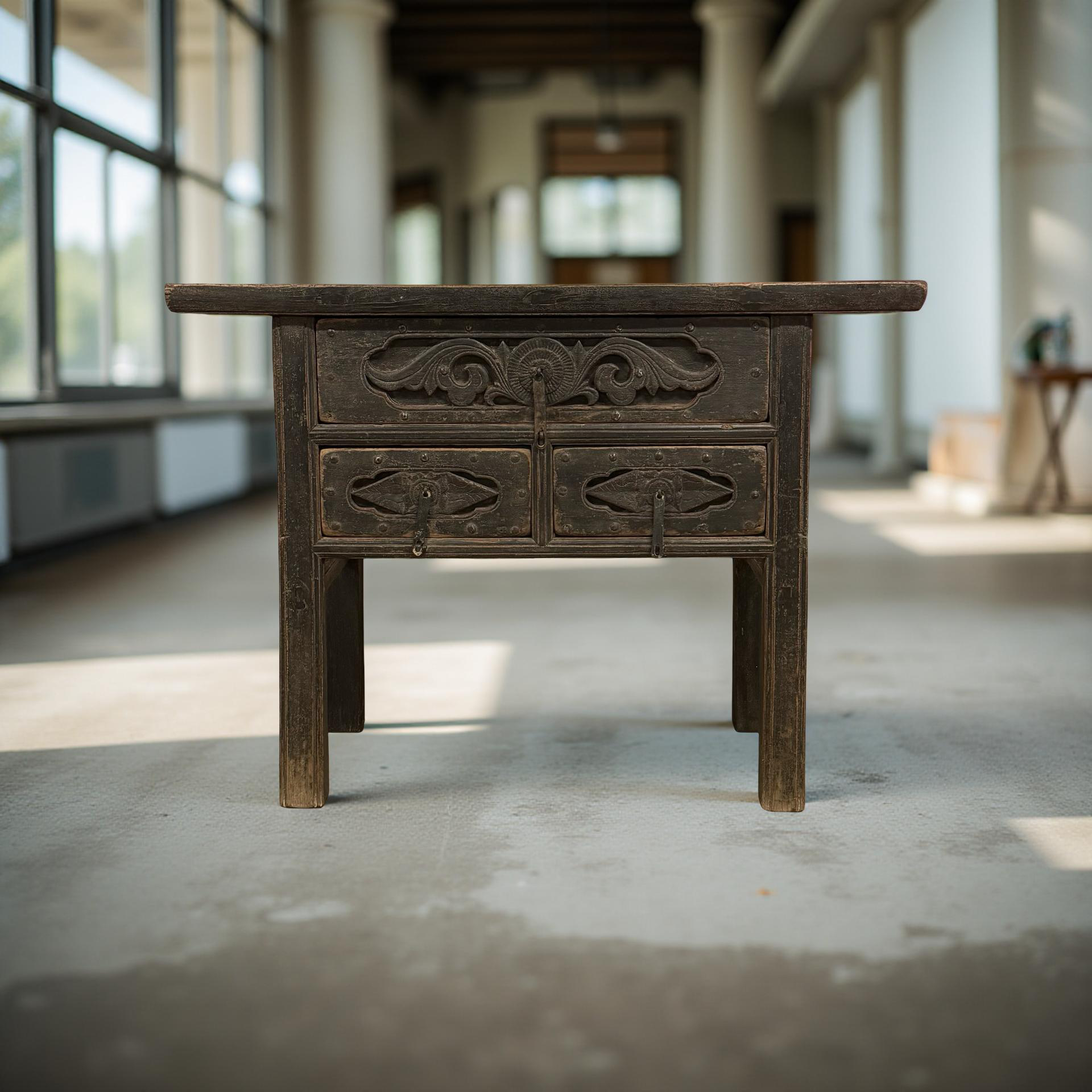 Dressoir zwart 3 la snijwerk uniek