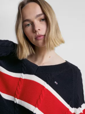 Suéter cropped listrado com decote em V