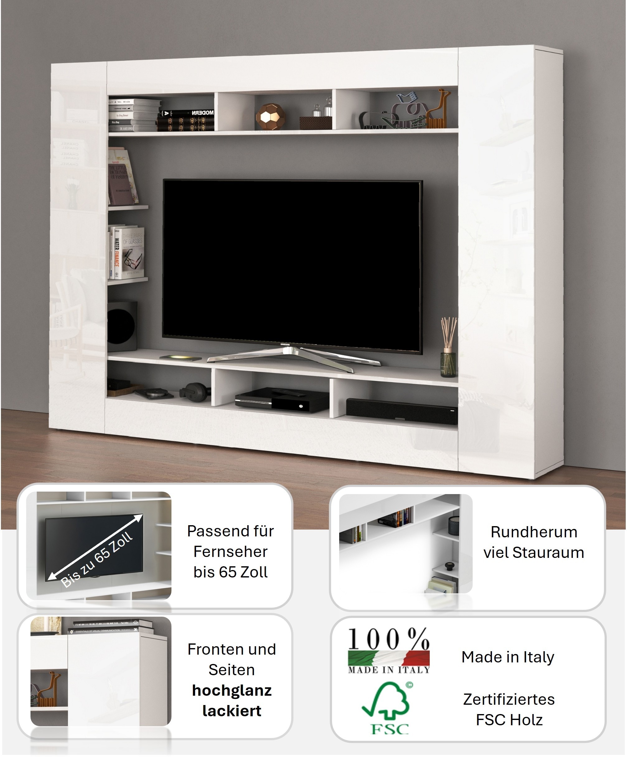 GOODproduct Wohnwand »SPEED, TV-Wand, hochglanz lackiert,ideal für TV-Geräte bis zu 65 Zoll« 1 Stk. tlg.