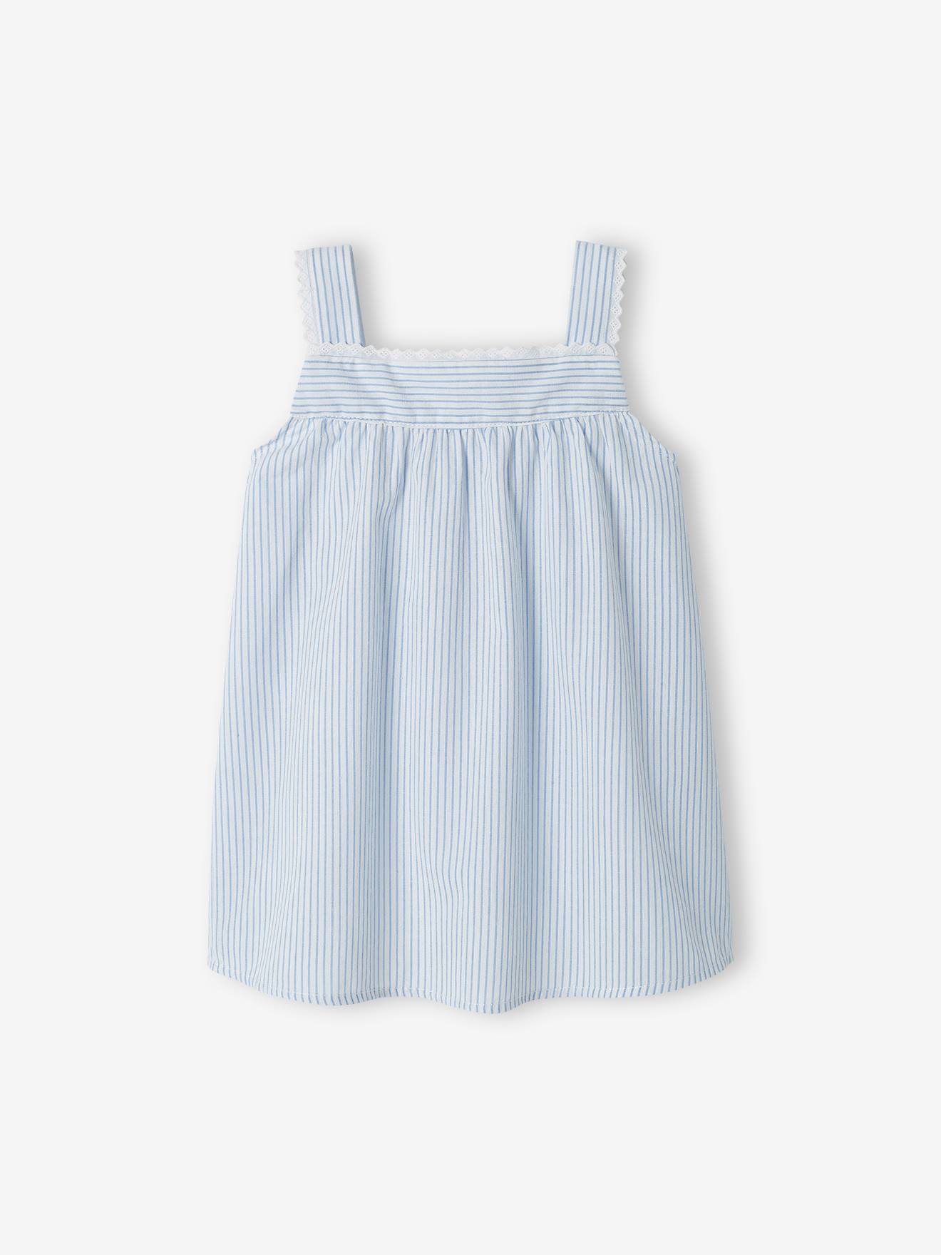 Pijama curto listrado para meninas, listras azuis