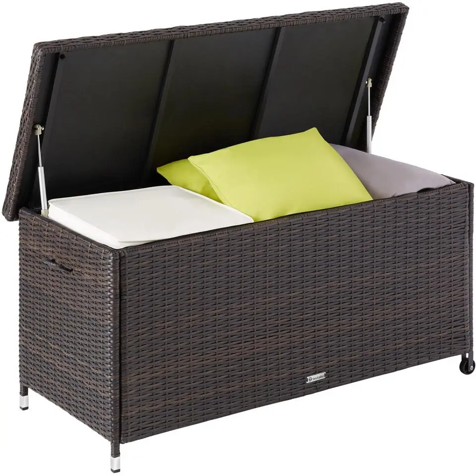 tectake Wicker opbergbox Kiruna met kunststof gaas, 120x55x61,5cm, 270l, Bruin