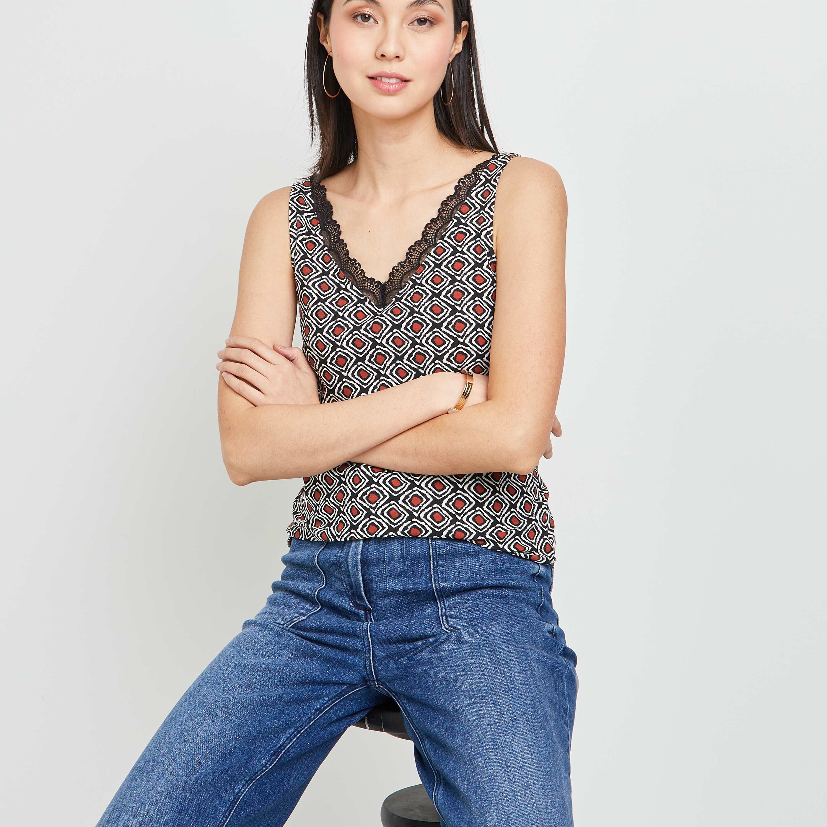 Top imprimé femme - NOIR