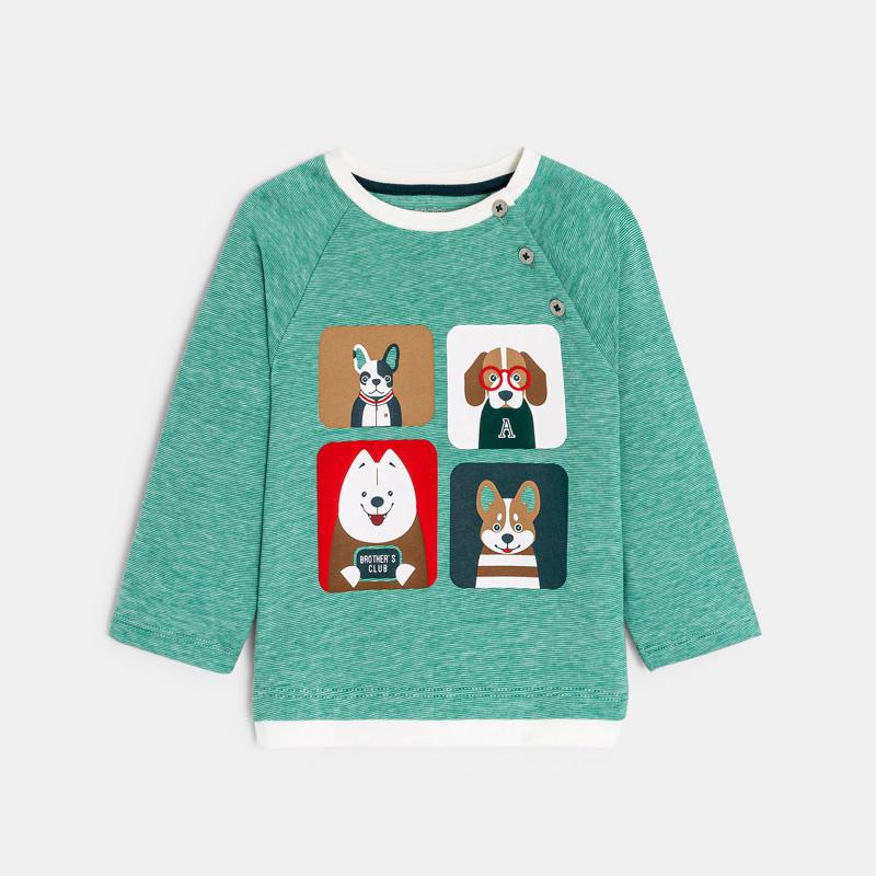 T-shirt micro rayures animaux vert bébé garçon Vert