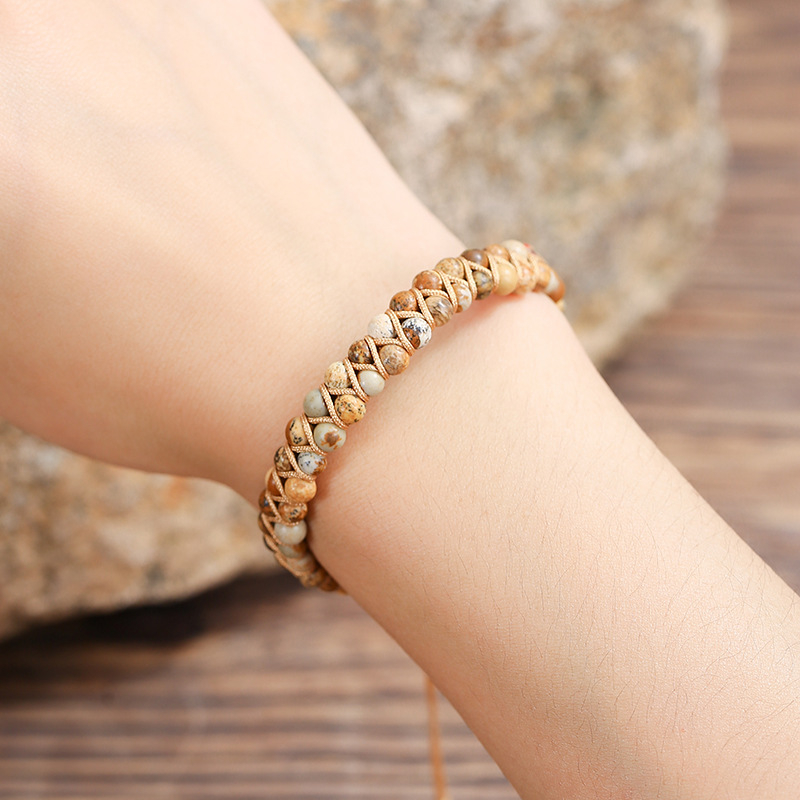 (160-235mm) Geflochtenes Nylon Naturstein Armband Edelstein Modeschmuck Armkette - Jaspis Orange