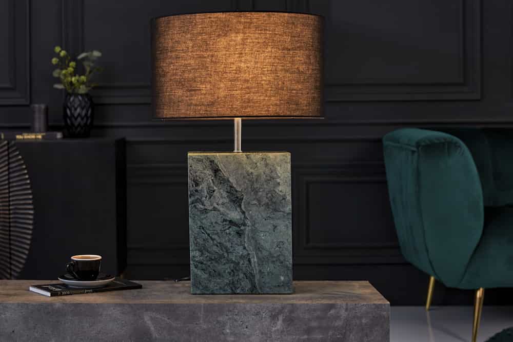 Design Tischlampe NOBLE 55cm grün Marmorfuß Stoffschirm