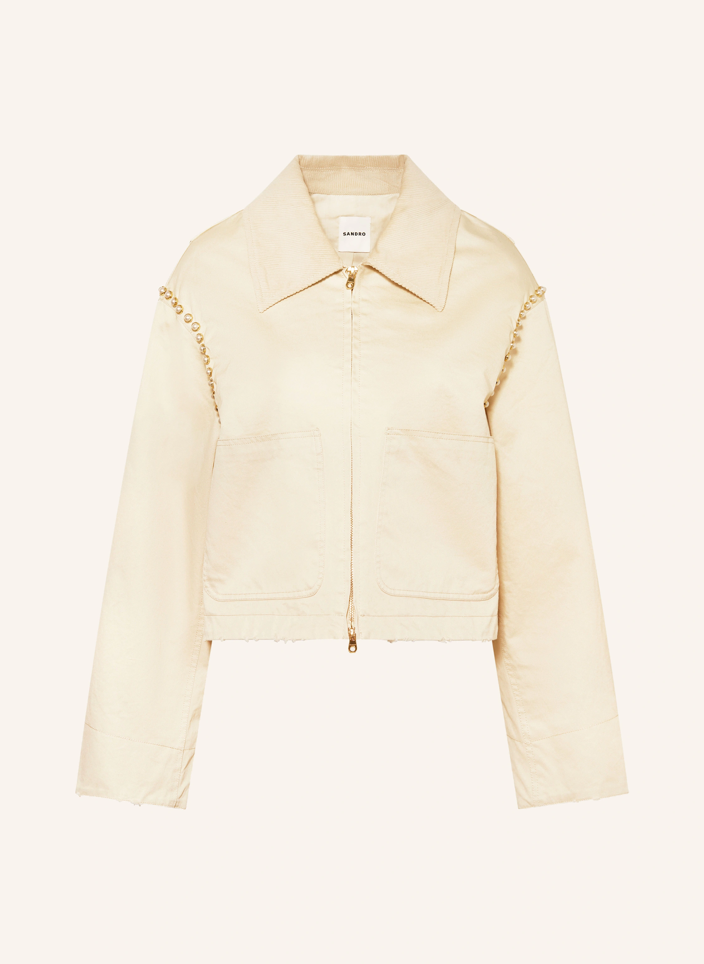 SANDRO Kastenjacke im Materiamix mit Schmuckperlen