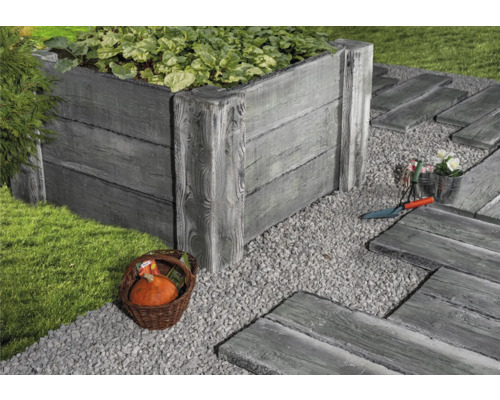 Betonnen verhoogde tuinbak Cube antiekgrijs met voorgemonteerde draad 120 x 120 x 69 cm