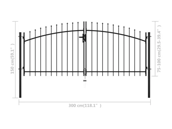 Double portail avec haut sous forme de lance 300 x 150 cm
