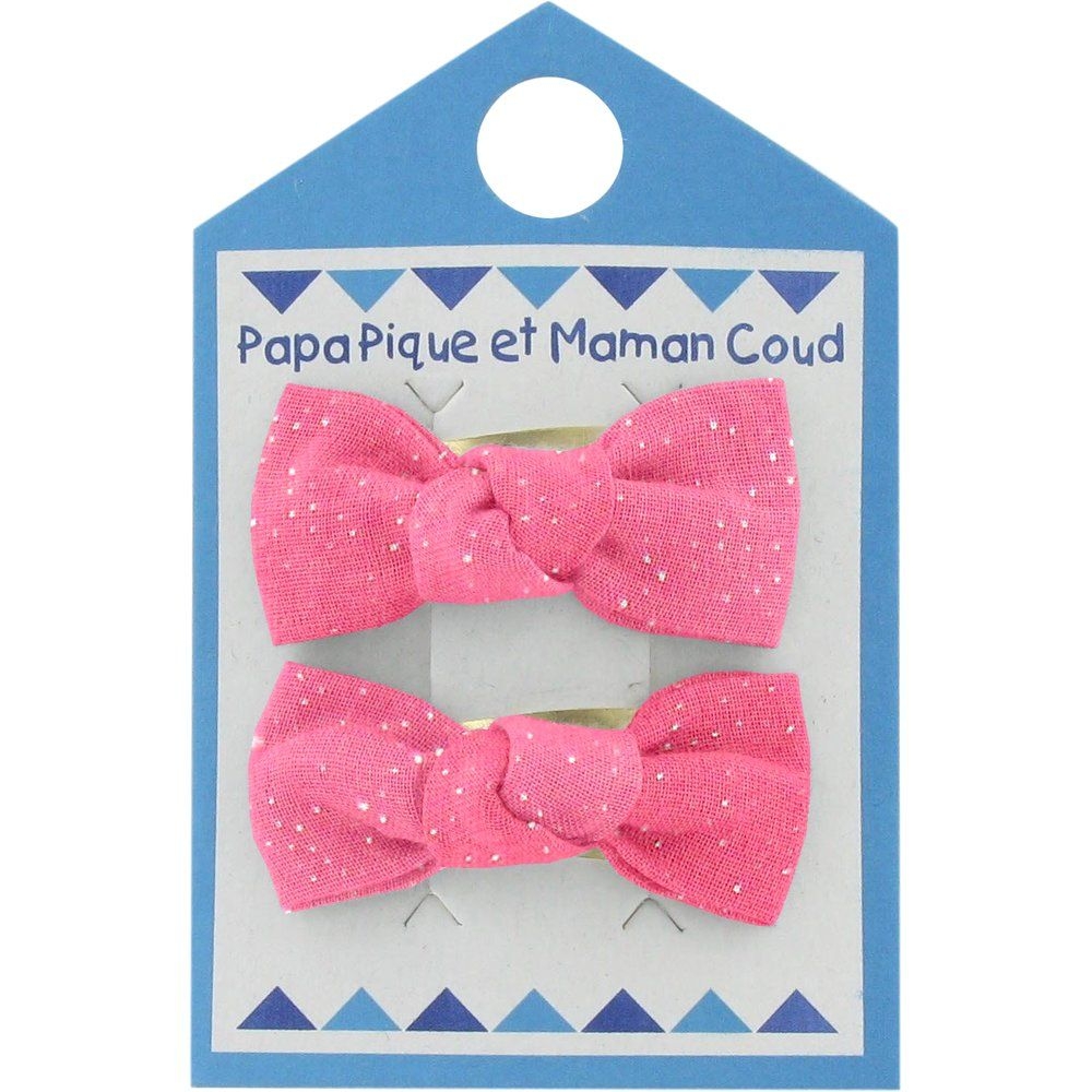 Barrettes Clic-Clac Petits Noeuds Rose Pailleté