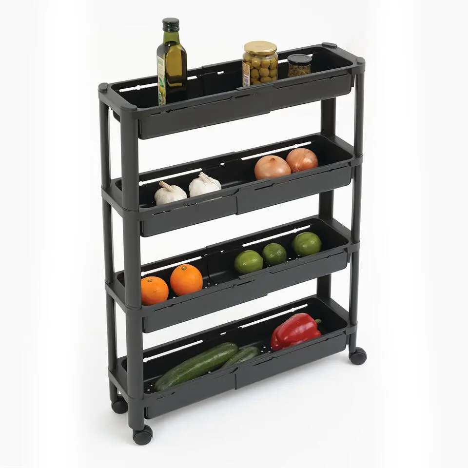 5Five Keuken/badkamer trolley 4 laags - 37 x 15 x 79 cm - zwart