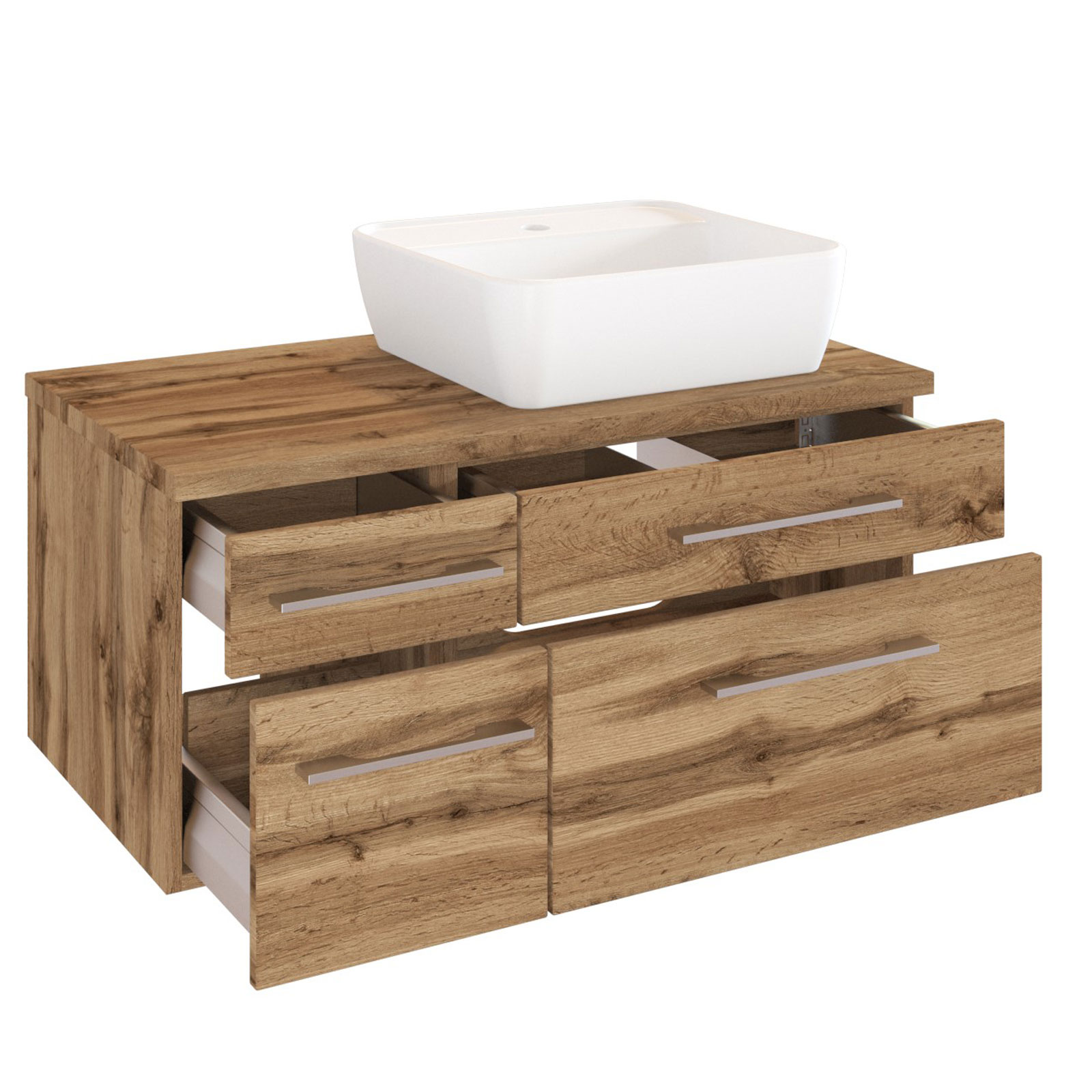 3-teiliges Badmöbel-SetDAVOS - Wotaneiche- 90 cm breit - Becken rechts