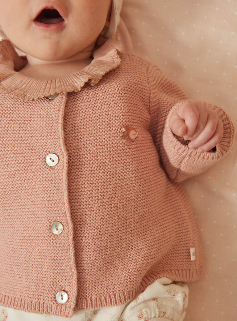 Gilet rose ancien en point mousse