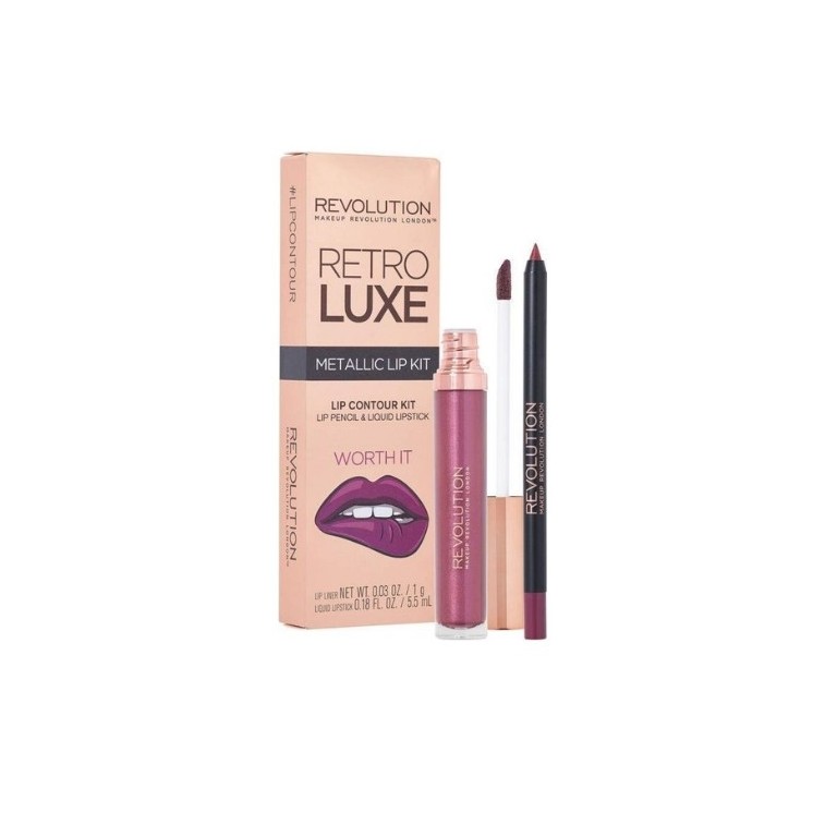 Revolution Retro Luxe Metallic Lip Kit Worth It Lippen-Make-up-Set: Lipgloss 5,5 ml + Lippenstift 1 g