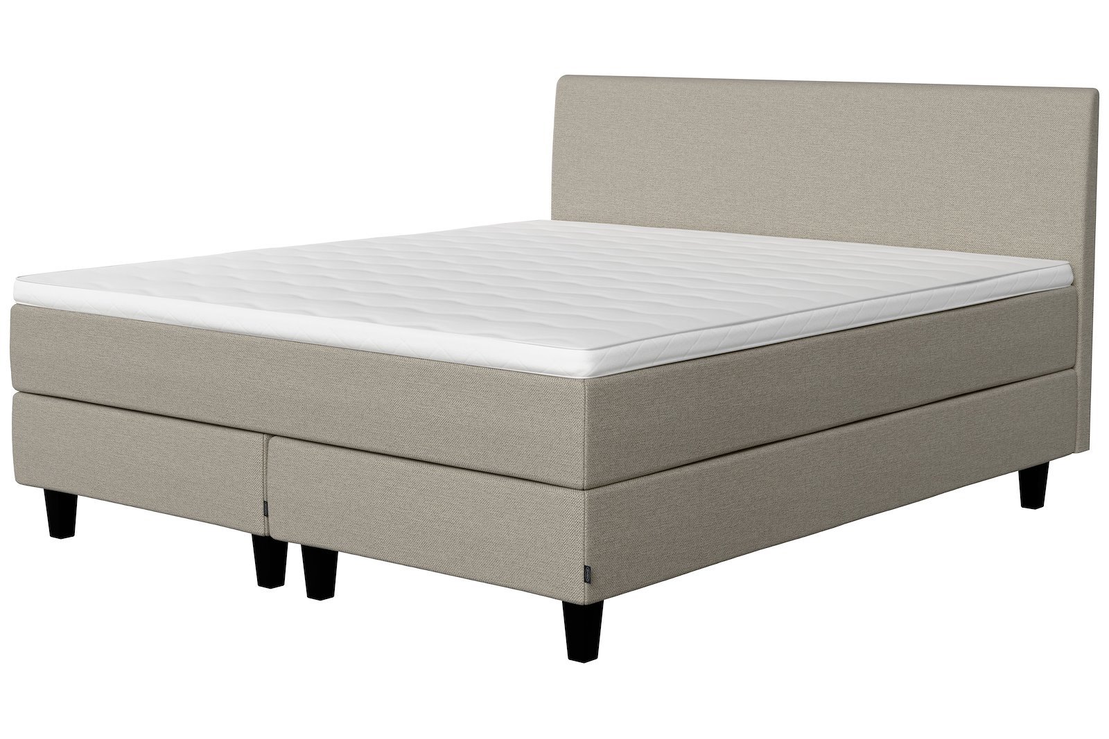 Glow jubileum kontinentalseng 180x200 cm Tekstil 387 Greige, medium/medium, sleep I overmadrass og 2x kantet konet 14 cm sorte ben