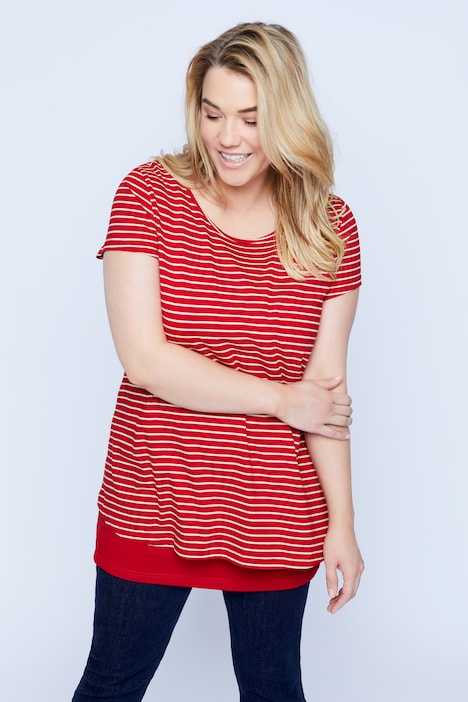 Bellieva-Shirt, doppellagig, Ringel Shirt, längeres uni Top, Biobaumwolle, GOTS