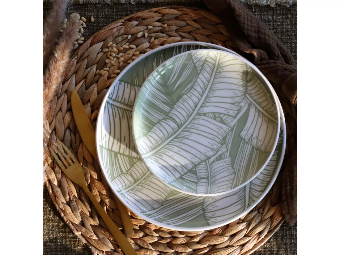 Novastyl - Lot 6 Assiettes Dessert Leaves 20cm En Gres Vert