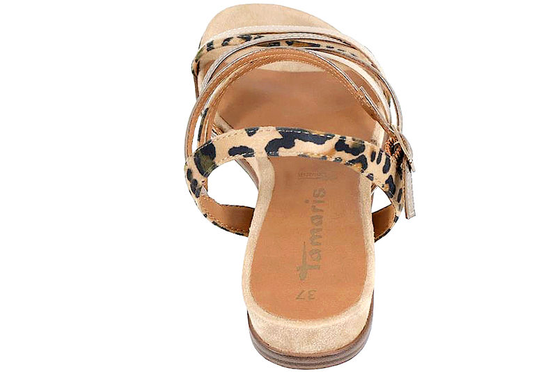 TAMARIS SANDAL I BEIGE TEKSTIL MED LEOPARDPRINT