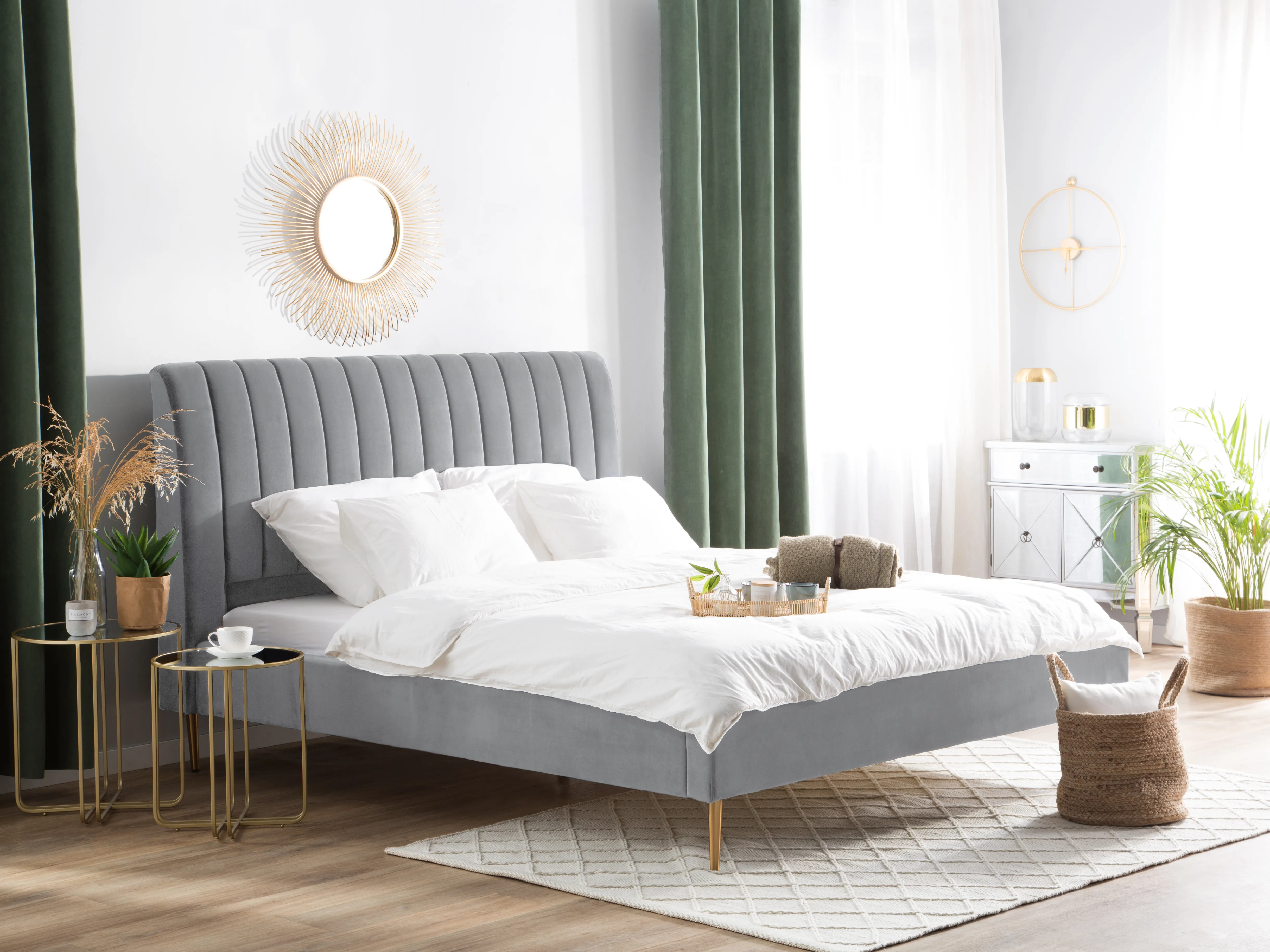 Bed Fluweel MARVILLE 180 x 200 cm Grijs