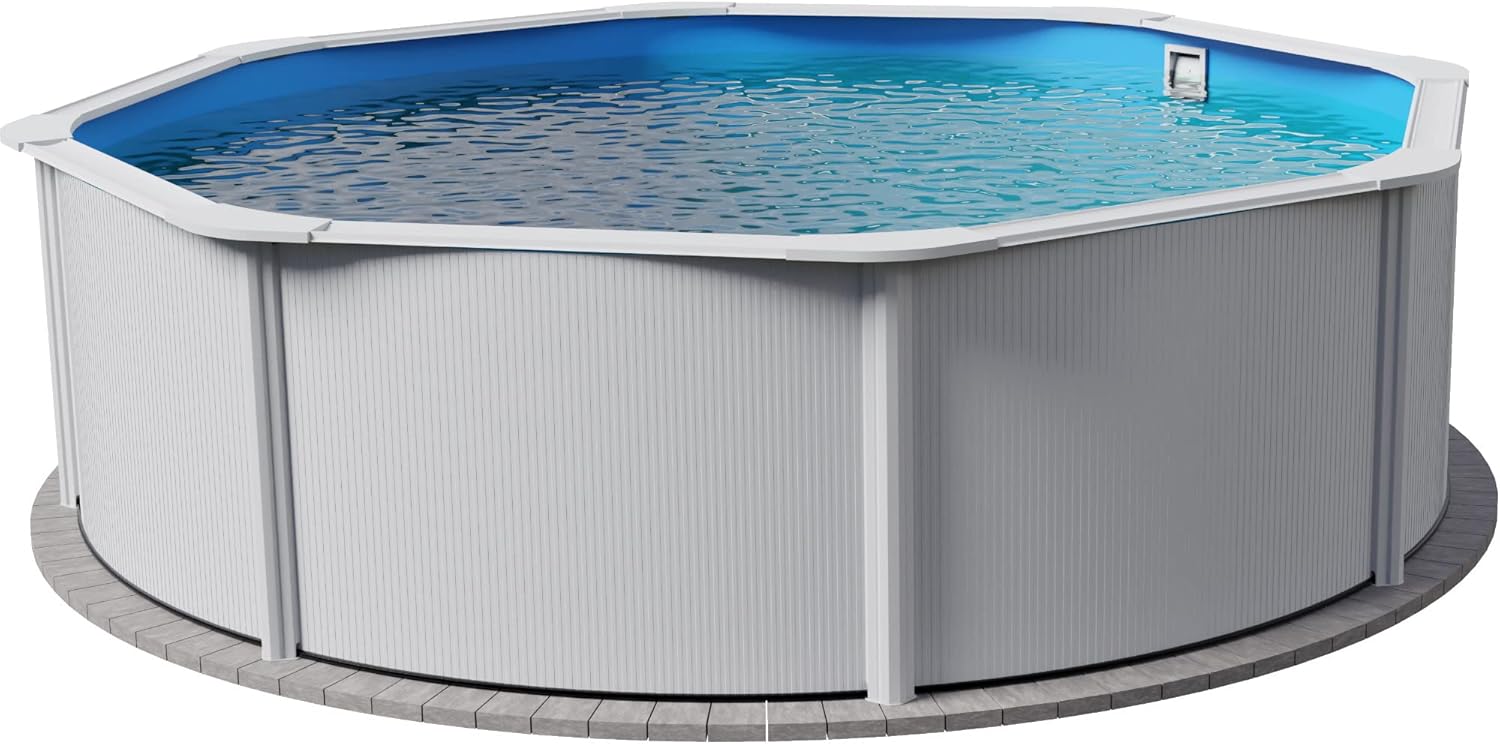 Planet Pool Stahlwandpool rund Größe wählbar, 120 cm tief, Stahl 0,4 mm weiß, Folie 0,3 mm blau, Overlap 450x120cm