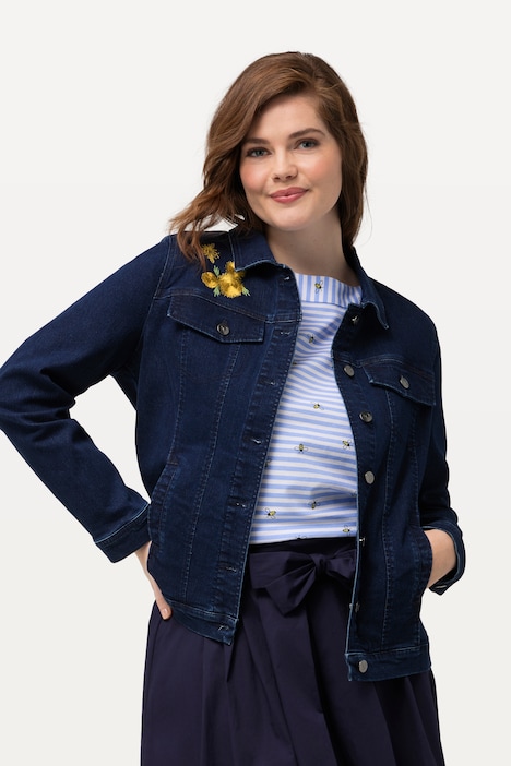 Jeansjacke, Bienen-Stickerei, Hemdkragen