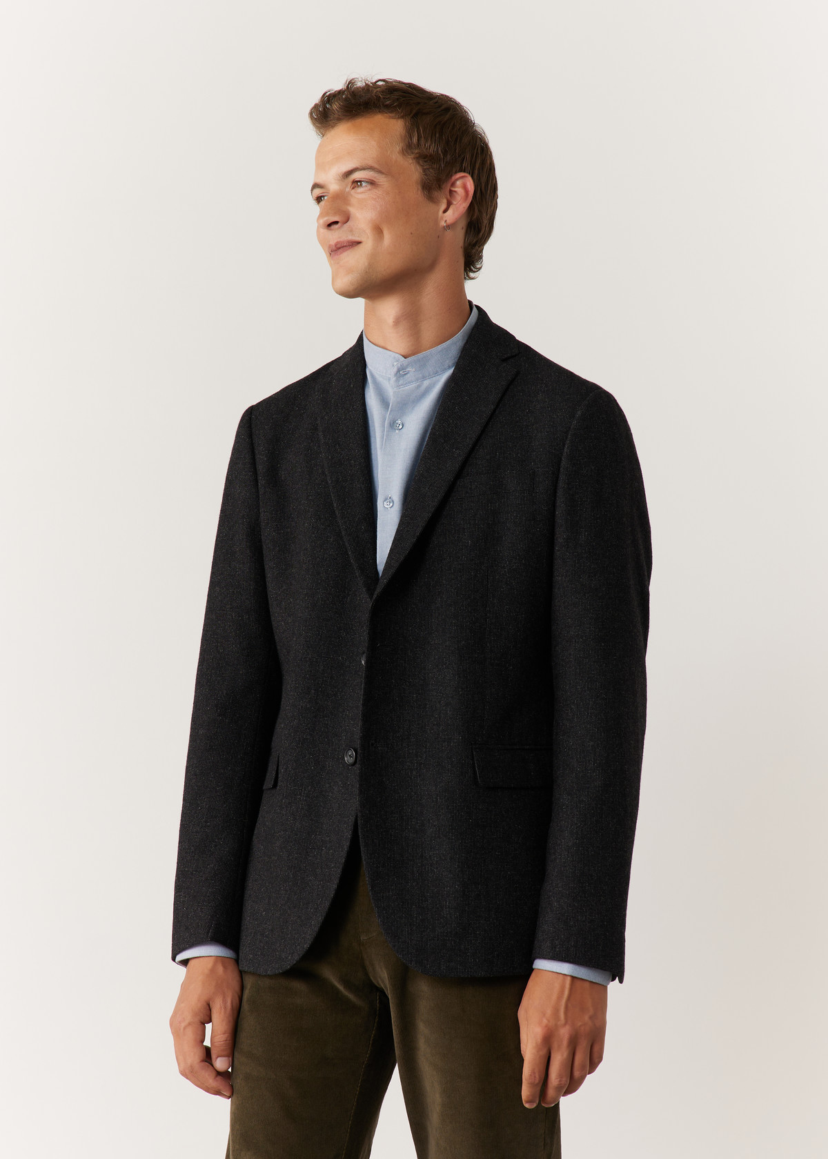 Veste casual Regular en laine mélangée unie anthracite à capuche amovible