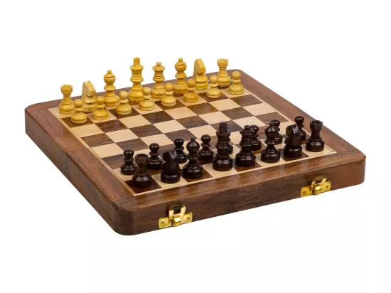 Échiquier magnétique pliable en bois marron 25x25x3h