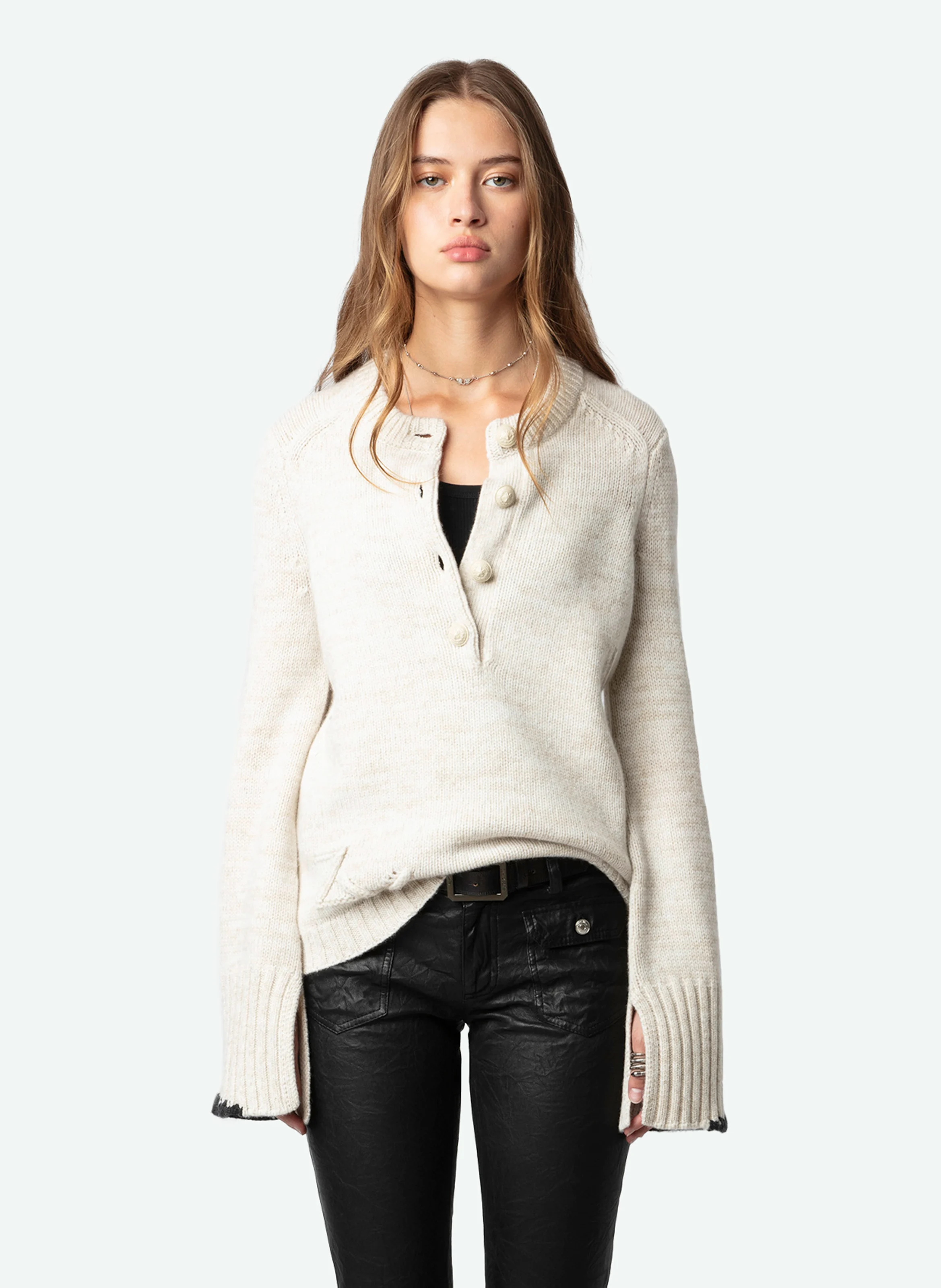 HALTY - Pull col rond en laine et cachemire | Beige