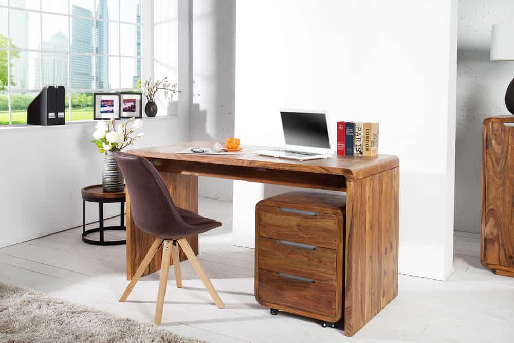 Massivholz Bürotisch CUBUS 120cm braun Sheeshamholz stone finish Schreibtisch