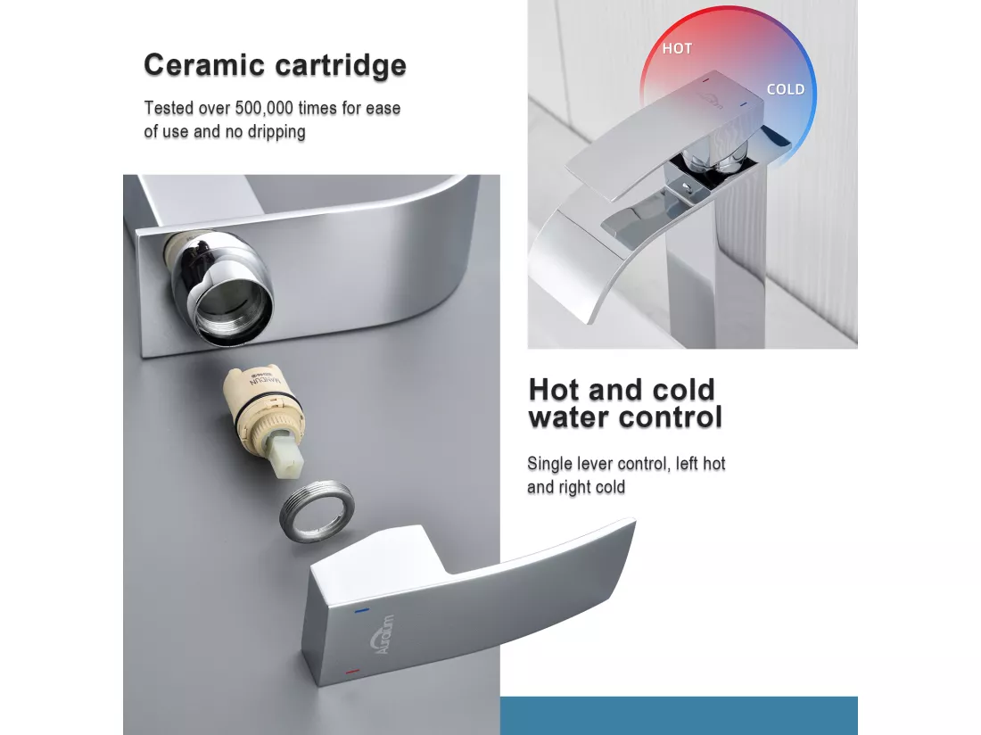 Robinet Cascade pour Vasque à Poser,Mitigeur Haut pour Lavabo,en Inox,Chromé+Bonde Lavabo Bonde Pop-up avec Trop-plein Automatique Universelle