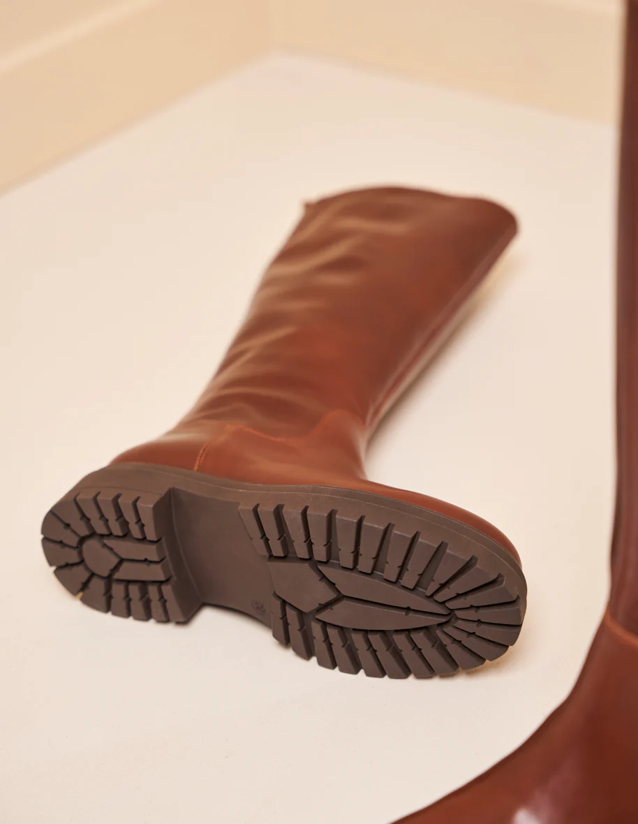 Bottes Maelis - Cuir plissé acajou