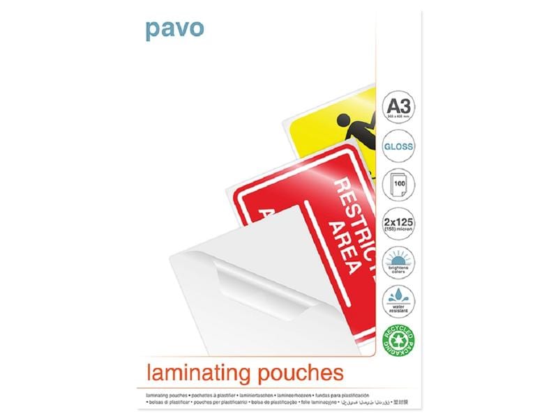 Pavo Laminierfolie A3, 125 µm, 100 Stück, Glänzend Laminier-Folientaschen