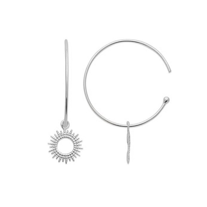 Boucles d'oreilles créole soleil pendant Argent 925 Rhodié